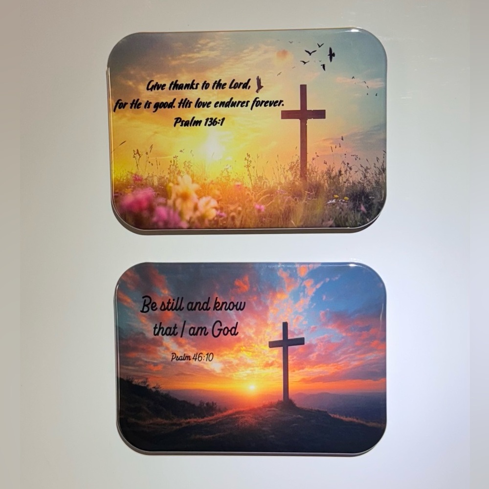 Psalm 46:10 and Psalm 136:1 Religious Christian Cross Fridge/Locker Magnets